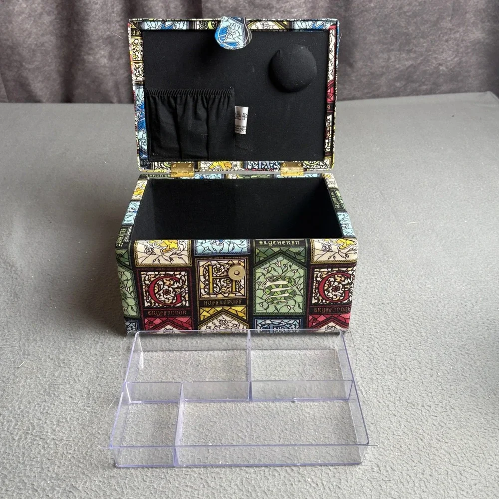 Harry Potter Stained Glass House Crests Fabric Sewing Basket Storage Box